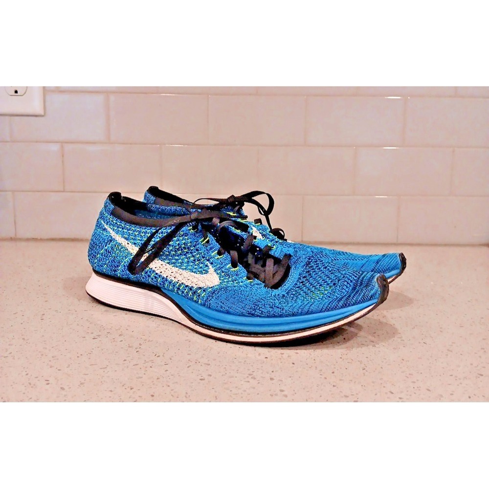Nike Flyknit Racer Blue Lagoon Black Running Shoes 526628-402 Mens 11.5